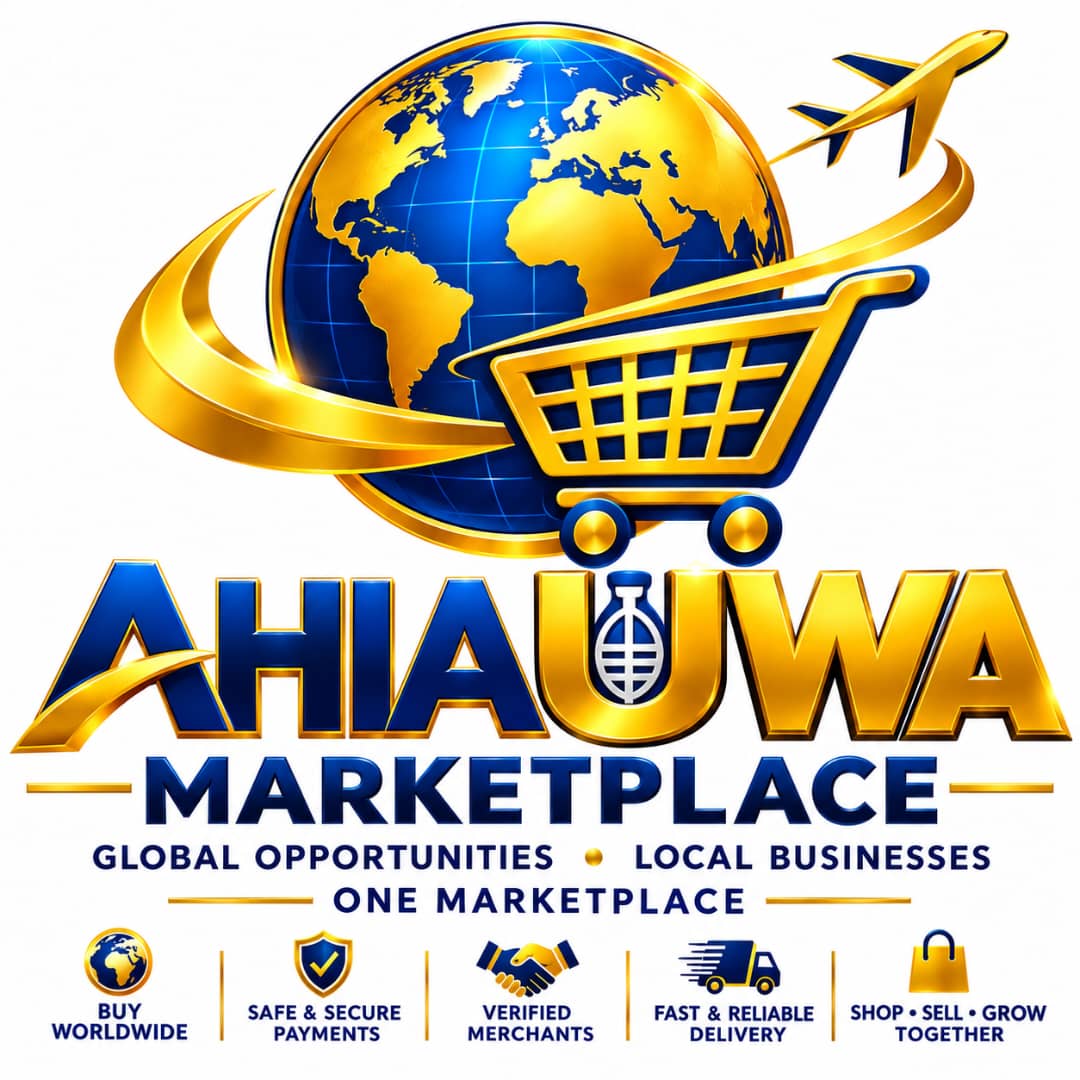 AHIAUWA MARKET PLACE globe and shopping cart logo